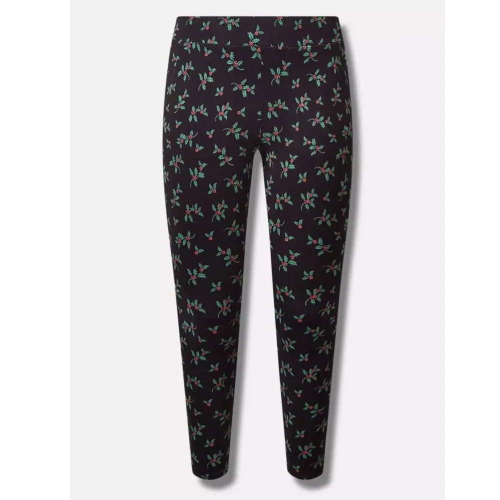TORRID Full Length Holly Leaf Leggings Size 1X Signature Waist Pocket Black NEW